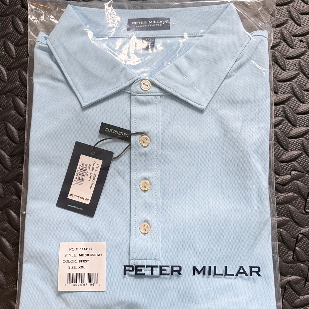 Peter Millar Light Blue Polo with Button Placket